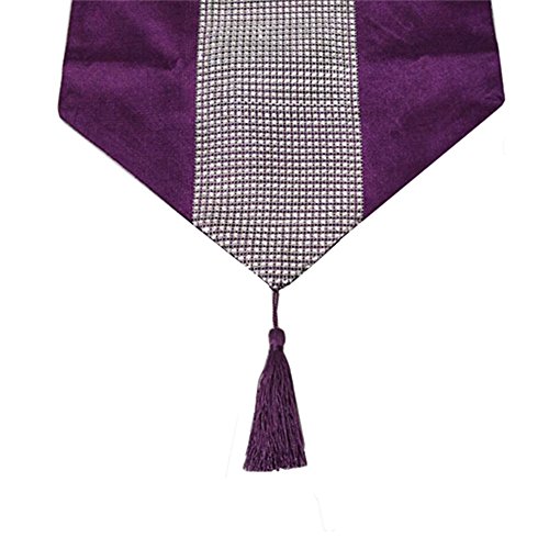 OZXCHIXU(TM 13inch x 72inch Table Runner with Diamante Strip and Tassels (Purple)