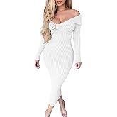 BEAGIMEG Women's Sexy Long Sleeve Off Shoulder Knit Bodycon Long Dress