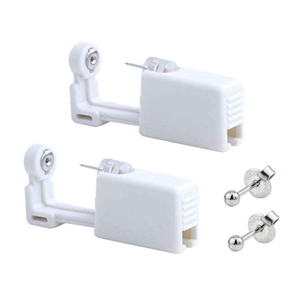 2 Pack Self Ear Piercing Gun Earring Disposable Ear Stud Gun Kit Sterile No Pain Ear Piercing Gun Kit Tool (Silver Ball)