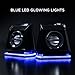 GOgroove 2MX LED Computer Speakers with Passive Subwoofer , Blue Glowing Lights and Volume Control - 3.5mm Audio Input Connection , USB Powered for Desktop and Laptop Computers