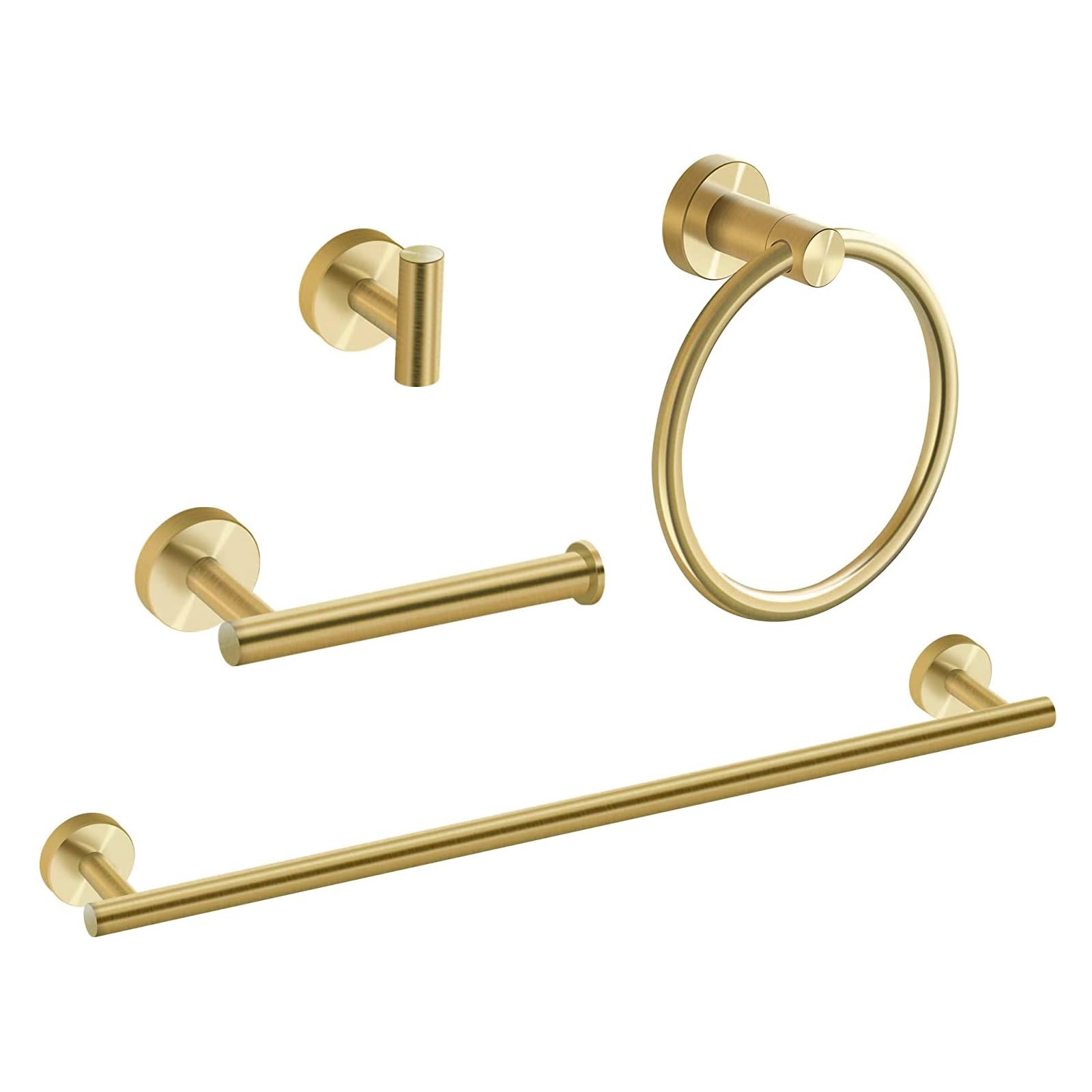 4 Pieces Brushed Gold Bathroom Hardware, NSCMQSL Bathroom Accessories Set Includes Toilet Paper Holder Towel Ring Robe Hook Wall Mounted