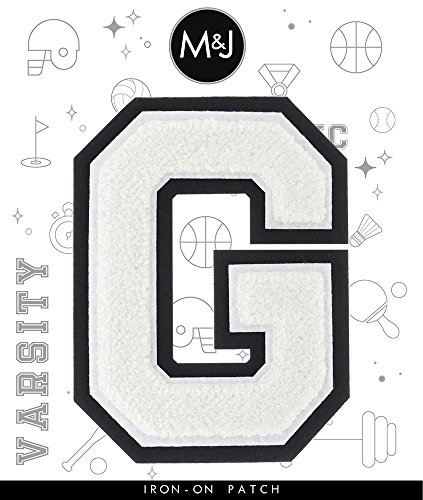 G - White on Black - 4 1/2 Inch Heat Seal/Sew On Chenille Varsity Letter - Thumbnail 2