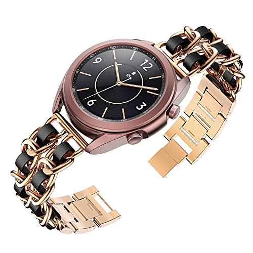 Tensea Metal Band Leather Loop for Galaxy Watch 4 40mm 44mm/Galaxy Watch 4  Classic 42mm 46mm/Watch 3 41mm/Active 2 44 40 mm, Cute Bracelet Quick  Release Strap, Chain Wristband (Rose Gold-Black) | Pricepulse
