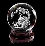 IFOLAINA 3D Subsurface Laser Engraving Chinese 12 Zodiac Signs Dragon Crystal Glass Ball with Wooden Stand 80mm