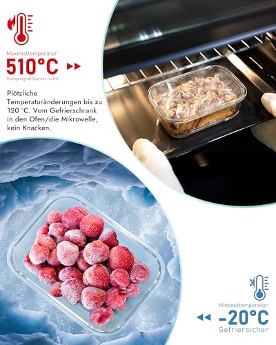 BOROHOUSE Glass Food Storage Containers, Set of 8 - Storage Containers, Oven Safe (-20°C to 510°C), Airtight Seal, Stackable, Gift Packaging