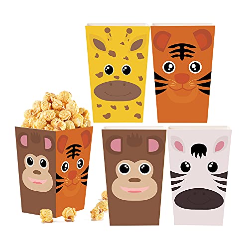 24 Pcs Jungle Safari Popcorn Boxes, Zoo Animals Birthday Treat Goodie