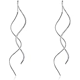 Watforsh Spiral Threader Earrings Silver Gold and Rose gold Pull Through Dangle Drop Earrings for Women Handmade Minimalist Earrings