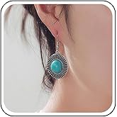 Andelaisi Boho Turquoise Dangle Earrings Vintage Tribal Turquoise Earrings Silver Turquoise Coin Earrings Ethnic Turquoise Bead Earrings Jewelry for Women