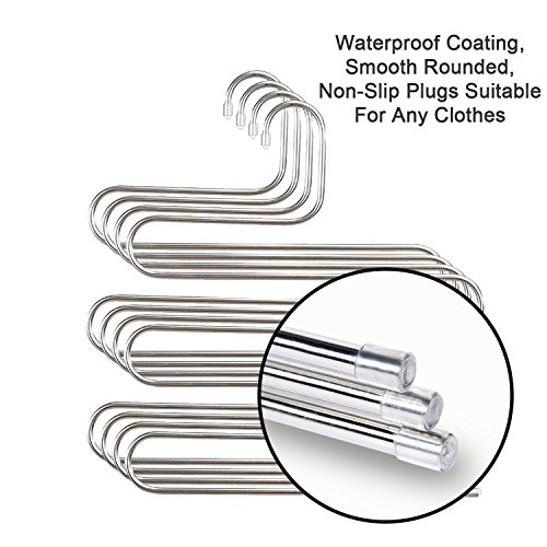 DS Pants Hangers S-Shape Trousers Hangers Stainless Steel Clothes Hangers Closet Space Saving Organizer for Pants Jeans Scarf Hanging Silver (4 Pack with 10 Clips) - Thumbnail 3