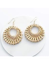 Pendientes de ratán para mujer, diseño de paja, hechos a mano, estilo bohemio