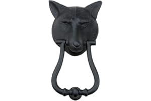 Renovators Supply Manufacturing Door Knockers for Front Door 8.5 in. Black Cast Iron Fox Head Shaped Door Knocker with Mounting Hardware