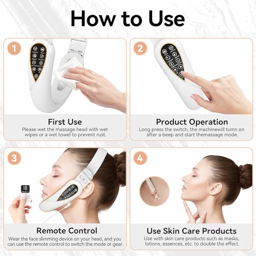 V-Face Shaping Massager Electric, EMS Facelifting Dispositivo 5 Modos 5 Niveles de Intensidad Azul Lámpara de Luz Roja Masajeador Facial Masajeador Facial V Shape Face Doppelkinn Reductor con Mando
