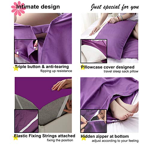 ALITA Travel Sheet Sleeping Bag Liner - 100% Pure Cotton, Breathable, Upgrade Camping Sheet - Barrier of dirts Everywhere  (Purple, Medium (120cm x 230cm)) - Thumbnail 2