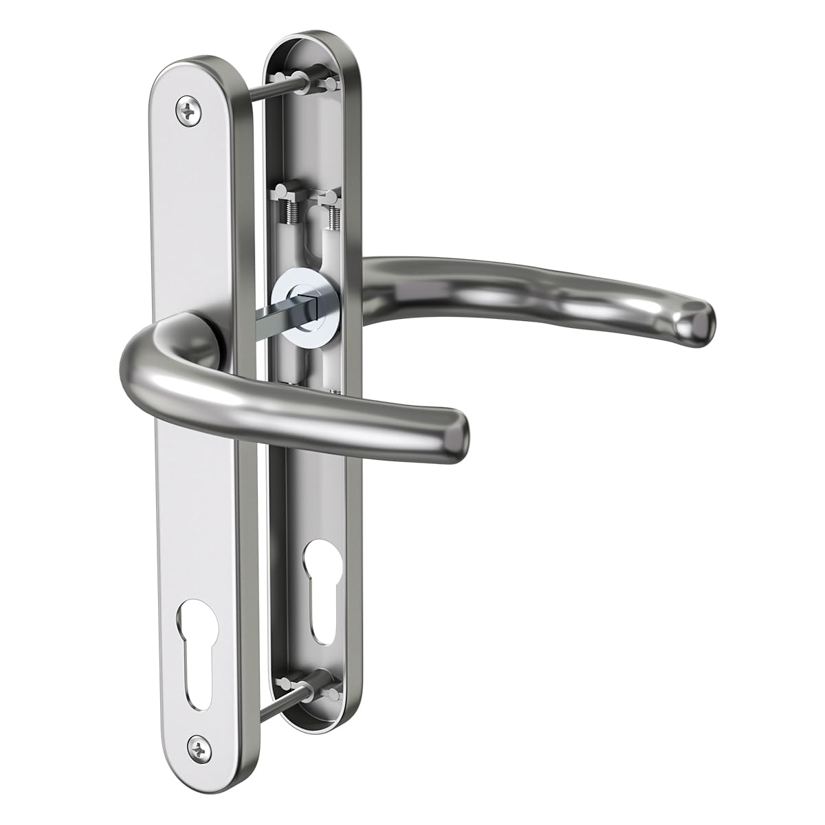 Bwintech 1 Set Satin Nickel UPVC Door Handle Set Stainless Steels 304, 92mm Backset, 210mm Screw Hole Distance, 243mm Plate Length Front Door Handles for UPVC Door
