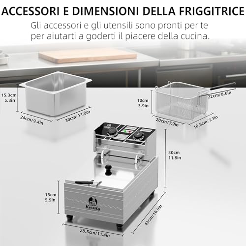 20L Electric Fryer, 3500W Commercial Deep Fryer with Baskets, Stainless Steel Double Bowl Fryer with Time and Temperature Control (Single Fryer 10L IO4)