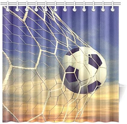Tomalillin Sunset Blue Sky Home Decor Black and White Soccer Ball Shower Curtain Bathroom Sets with Hooks Mildew Resistant Waterproof Polyester Curtain