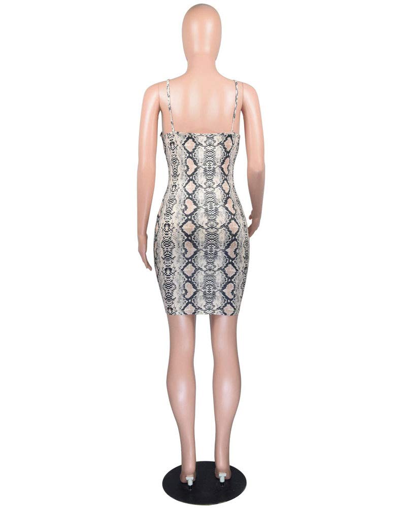 Womens Snakeskin Bodycon Dress - Sexy Spaghetti Straps Deep v Dress Party Clubwear Dresses Brown