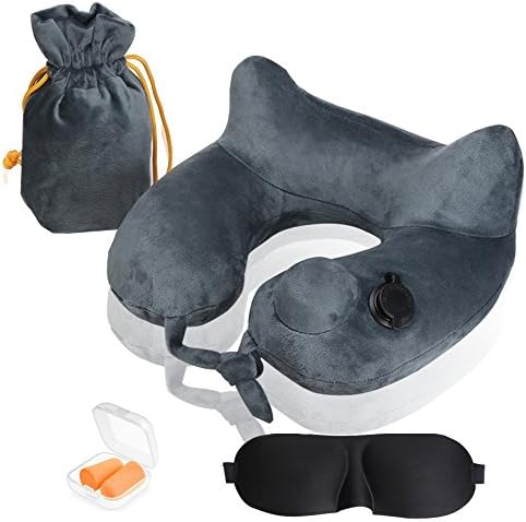 Inflatable Travel Pillow ,New Adjustable Soft Washable Velvet Push Inflatable Neck Pillow For Sleeping on Car, Train ,Airplane and Home,Office Neck &amp; Waist Protection Pillow (Grey)
