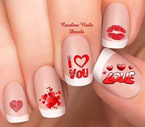 Valentine's Day Red Hearts I love U Nail Art Decals