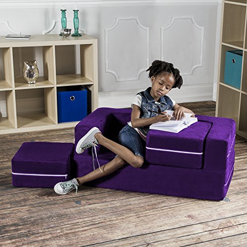 Jaxx Zipline Kids Modular Loveseat & Ottomans / Fold Out Lounger, Grape