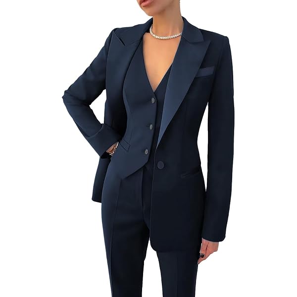TOPG Women's Navy Blue 3 Piece Solid Work Pant Suit for Women