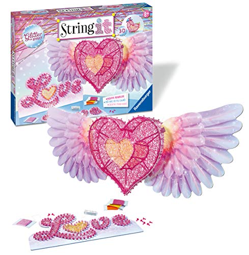 Ravensburger String it Maxi: 3D Heart, String Art Bastelset für Kinder ab 8 Jahren, Kreative Fadenbilder basteln, mit Glitter-Effekt