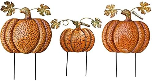 Yard Signs - Clovers Garden Halloween Fall Outdoor Yard Decorations Pumpkin Metal Yard Signs with Stakes - Fall Thanksgiving Lawn Walkway or Planter Rustic Home Decor - Set of 3 (Style A)