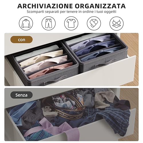 YOYIKKO 6 Pezzi Grandi Organizer per Armadio Vestiti 7 Scomparti, Cestelli Portaoggetti Impilabili, Contenitori per Vestiti Guardaroba per Maglioni, Magliette, Felpe Con Cappuccio (Grigio-178)
