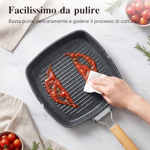 GiPP Non-Stick Grill Pan 34 x 24 cm with Folding Handle | Suitable for all types of stoves, induction, gas, ceramic, electric, aluminium, easy to store and save space