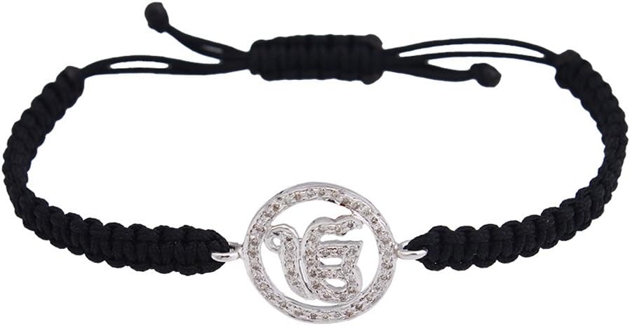Sikh Ik Onkar 925 Silver Bracelet Studded 0.38 carat Diamonds on adjustable nylon thread