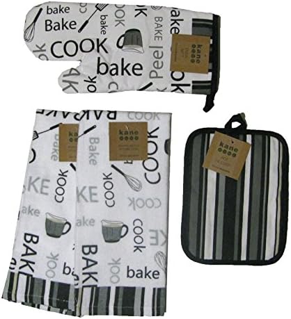 Chefs Kitchen Linen Set 4 pc - 2 Towels, Oven Mitt, Pot Holder