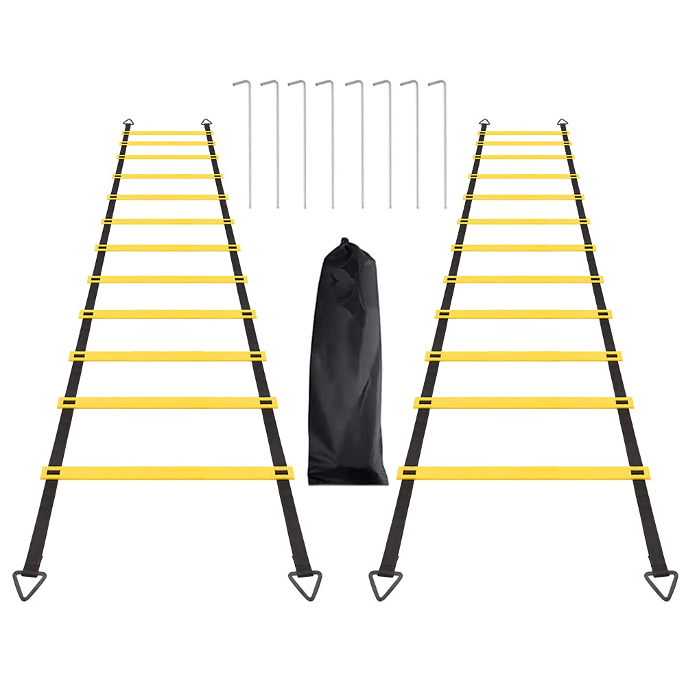 ERTYUI Agility Ladder Set, 2 Pack 6M 12 Rungs Agility Training and Balance Training Ladder, with 8pcs Steel Stakes and 2pcs Carry Bag, for Soccer, Speed, Football Fitness Feet Training