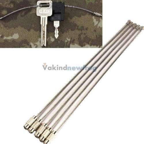 MIJORA-NEW 5PCS Stainless Steel Wire Keychain Cable Key Ring for Outdoor Hiking Tools