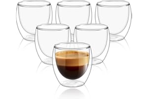 Conjunto com 6 Xícaras de 80ml Vidropara Café de Parede Dupla, Feito de Vidro Borossilicato - Kit de Xícaras para Chá, Café e Bebidas Quentes- Presente Elegante
