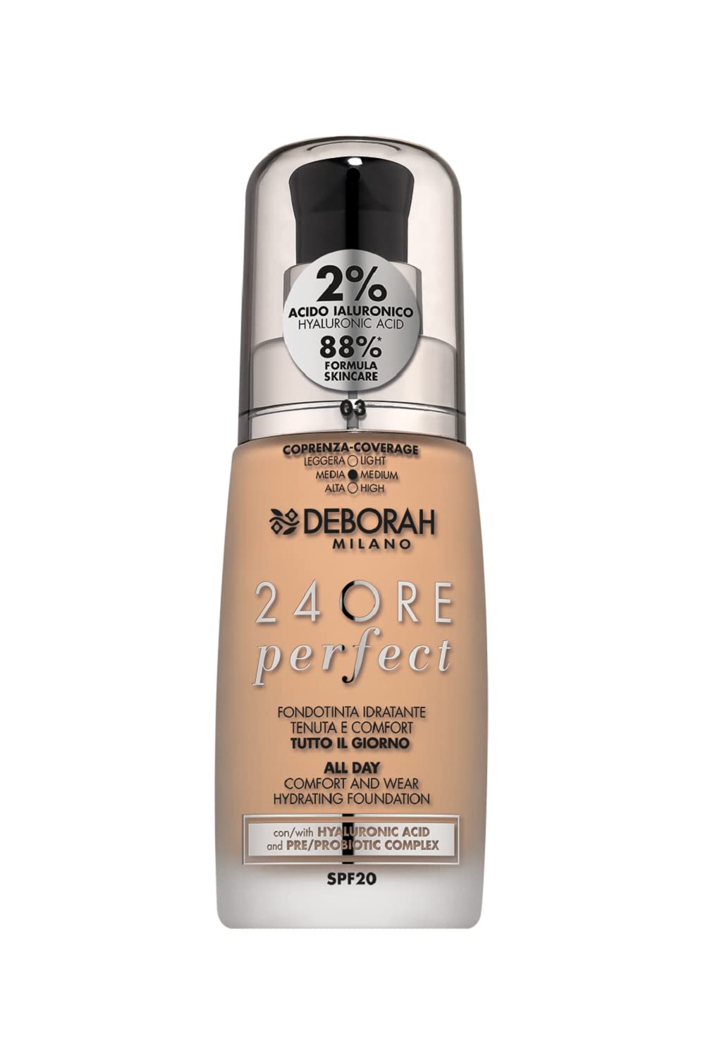 Deborah Milano - Liquid Foundation 24 Hours Perfect Moisturising SPF 20, No. 3 Caramel Beige, 30.0 ml, 1