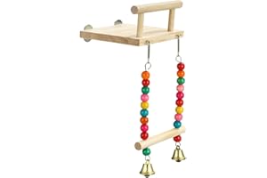 AQH Bird Perches Cage Toys, Parrot Wooden Platform, Exercise Stands with Wood Swing, Ferris Wheel Chewing for for Parakeet Conure Cockatiel Budgies Hummingbird (Style B)