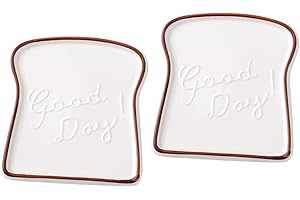 Kichvoe Ceramic Toast Plates Set of 2 - Toast Shaped Breakfast Plates Microwave and Dishwasher Safe Modern Rustic Dinnerware 