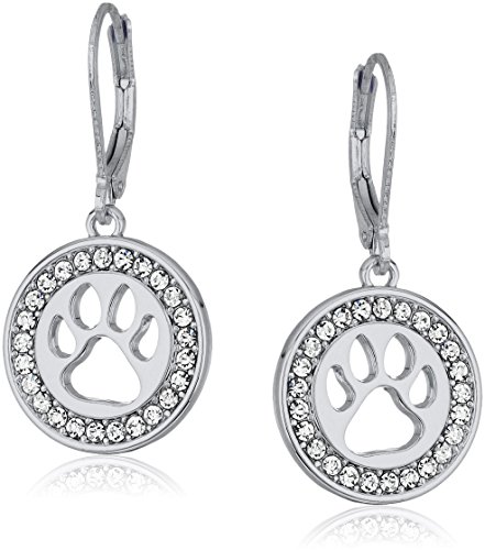 Pet Friends Pendientes colgantes con forma de pata de cristal y plateado, plateado