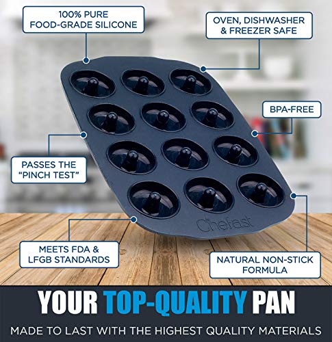 Chefast Mini Donut Pan Set - Combo Kit of 12-Hole, Non-Stick Silicone Doughnut Maker, 5 Pastry Bags, and Spatula - Oven and Dishwasher-Safe Baking Mold for Small Donuts, Cookies, Resin Art and More
