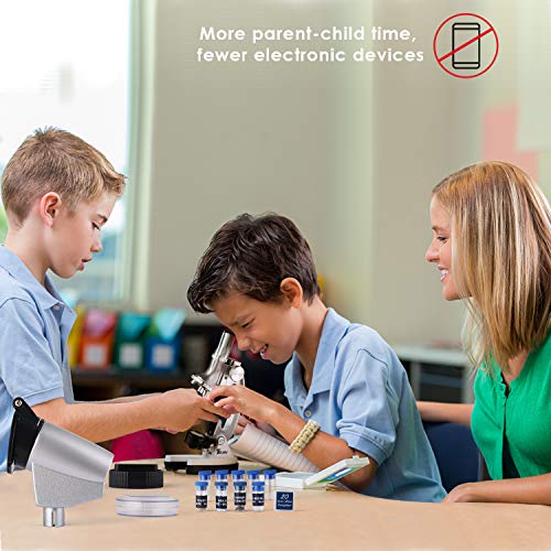 TELMU Microscope 300X-600X-1200X 70pcs+ Accessory Microscope Kit for Beginner with Mini Projector & Metal and Rubber Base