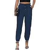 EVALESS Womens 2025 Summer Casual Pants Drawstring Elastic High Waisted Work Trousers Joggers Trendy Harem Pants with Pockets