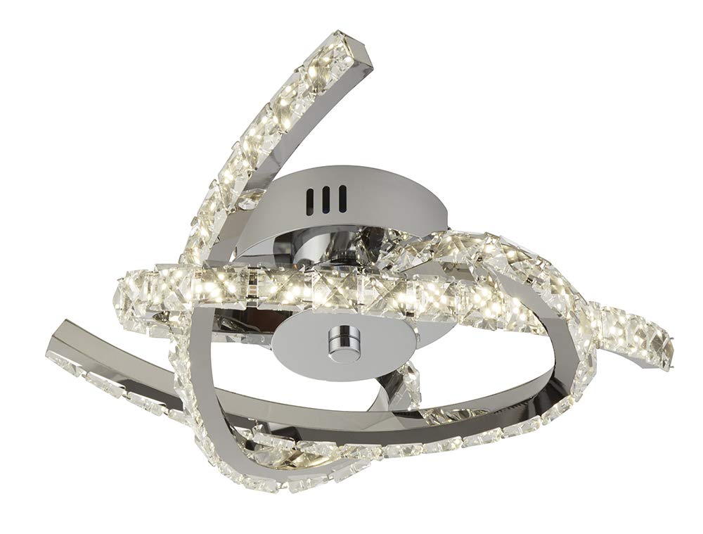 Lighting Collection Modern LED 3 Twisted Arm Design Ceiling Flush with Clear Glass Trim, Chrome
