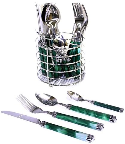 Rainbow Elite Stainless Steel 24-Piece Green Marble Design Handles Flatware Set