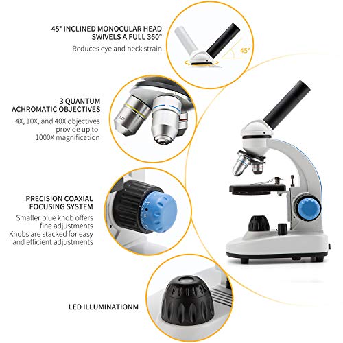 4 Biological+Monocular+Microscope+40X+1000X+All+Metal
