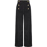 Belle Poque Women's High Waisted Wide Leg Jeans Button Decorated Casual Stretchy Demin Pants with Pockets