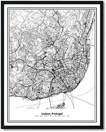 Susie Arts 11X14 Unframed Lisbon Portugal Metropolitan City View Abstract Street Map Art Print Poster Wall Decor V268