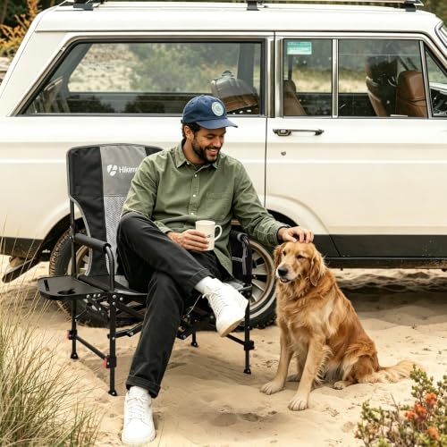 HIKEMOON Folding Camping Director Chairs, Oversized Heavy Duty Portable Chair with Adjustable Height, Side Table & Storage Pocket, Compact Fold for Outdoor, Camp, Beach, Fishing, Lawn, Travel