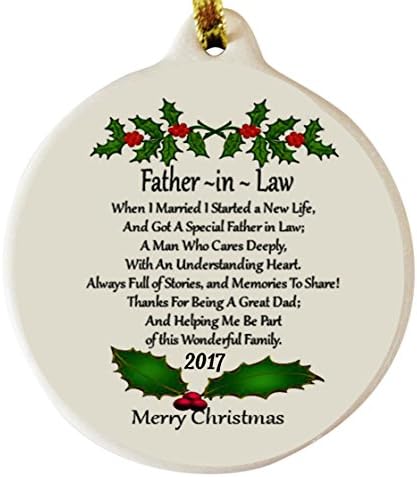 Father in Law 2017 Porcelain Christmas Ornament Gift Boxed Rhinestone Crystal Detail