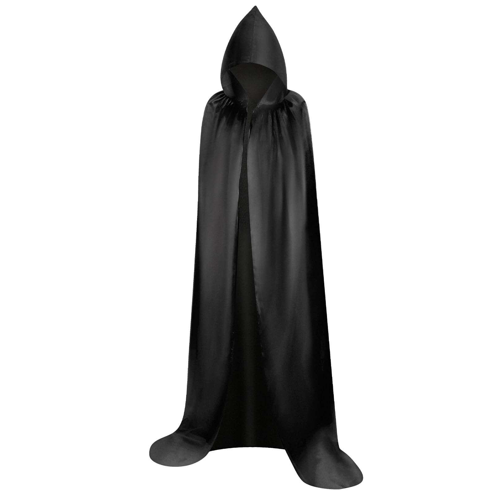 Myir Unisex Hooded Cloak Cape Robe Satin Cosplay Halloween Christmas Fancy Dress Costumes for Adults (Black, S)