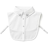 Faux Diamond and Pearl Fake Collar Shirts, Rhinestone False Detachable Dickey Half Collar Blouse Shirt for Women White